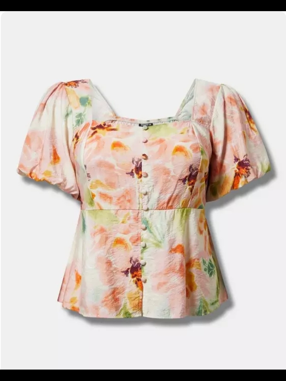 torrid NWT Floral Watercolor Puff-Sleeve Square Neck Peplum Blouse 3X